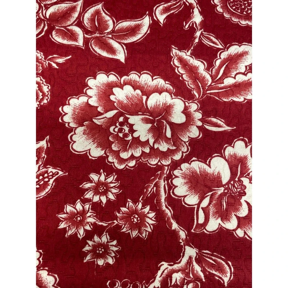 Vintage Liz Claiborne Red White Floral Screen Print Fabric Craft Sewing Quilting